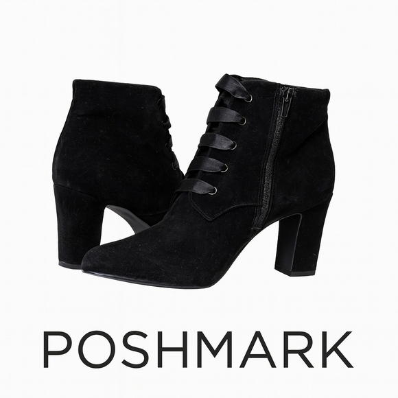 Expressions Shoes - Expressions Black Velveteen Granny Ankle Boots 9.5